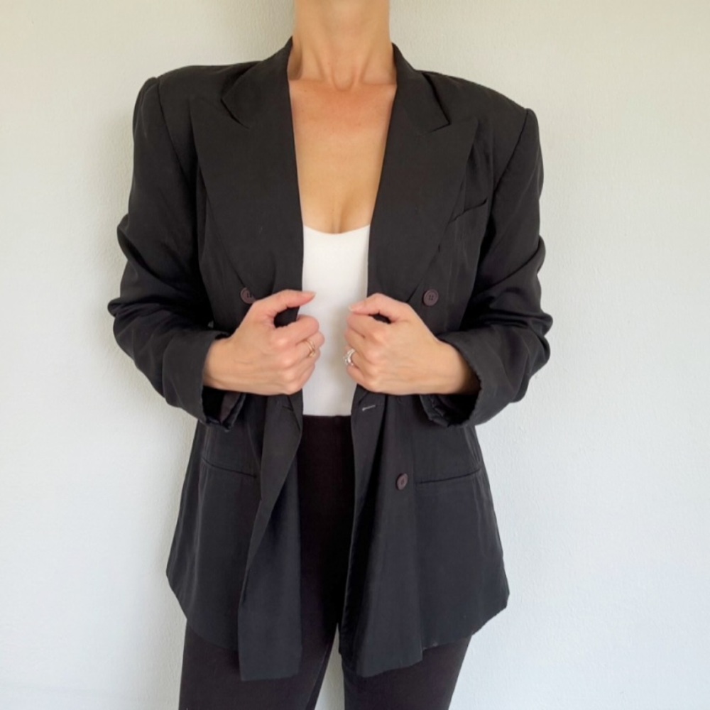 Vintage Georges Marciano black silk double breasted blazer jacket size medium